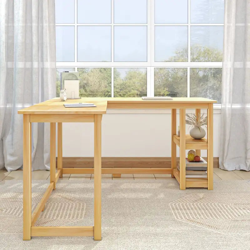 Bureau d'angle avec étagères style planche et poutre