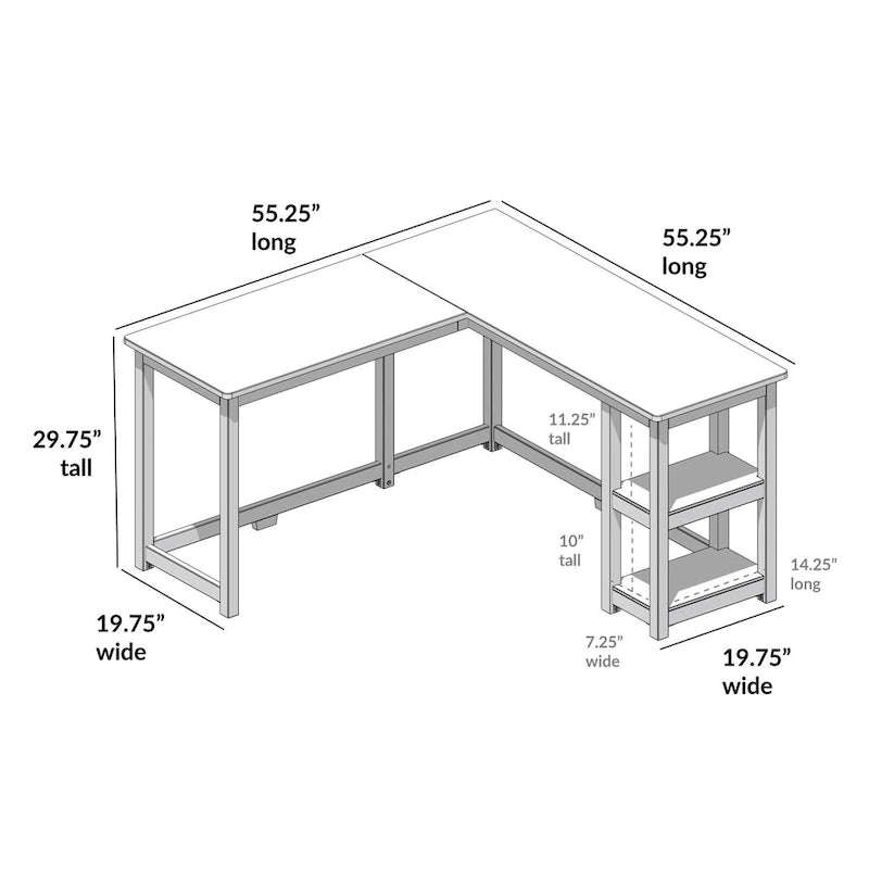 Bureau d'angle avec étagères style planche et poutre
