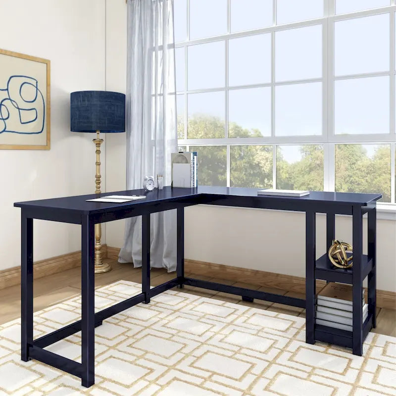 Bureau d'angle avec étagères style planche et poutre