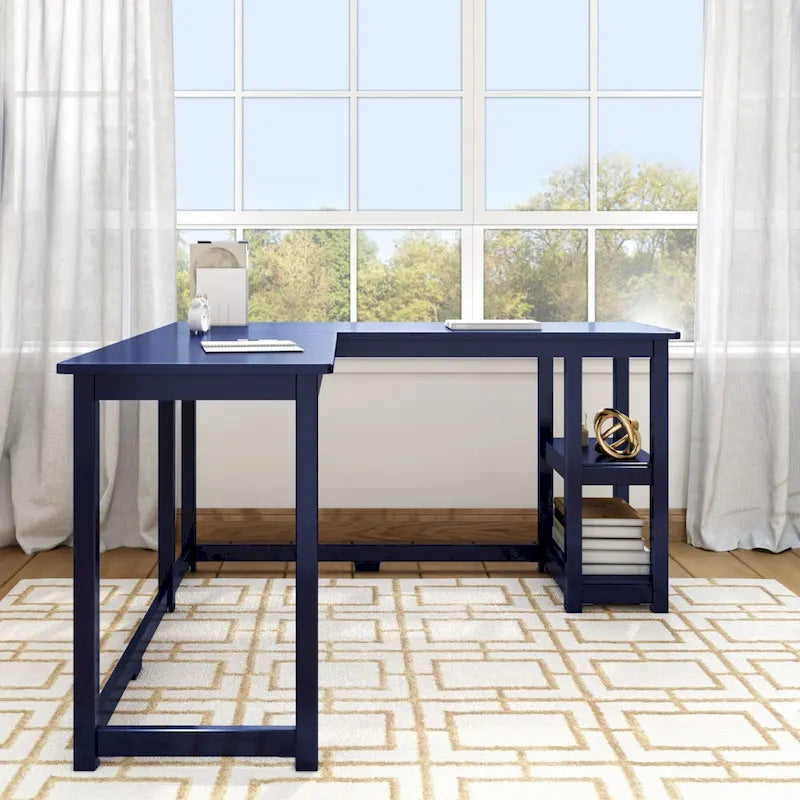 Bureau d'angle avec étagères style planche et poutre