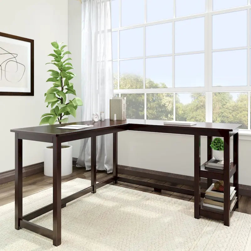 Bureau d'angle avec étagères style planche et poutre