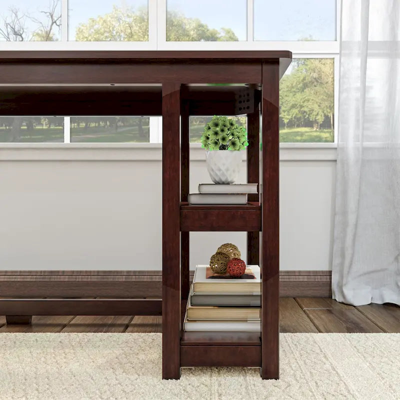 Bureau d'angle avec étagères style planche et poutre