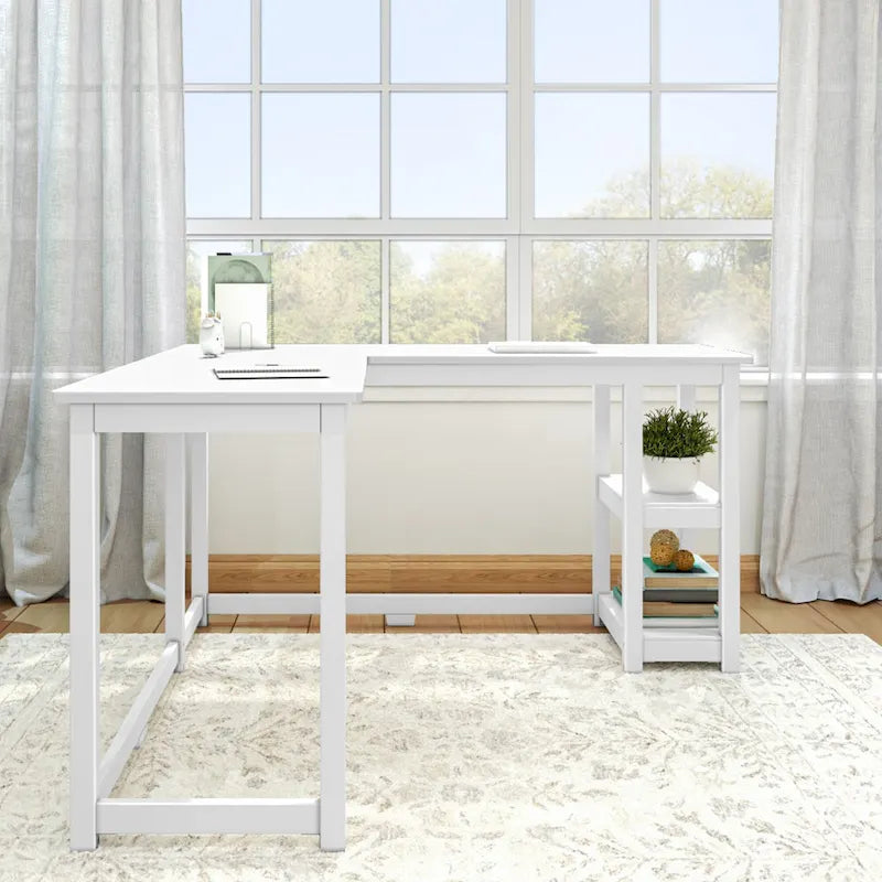 Bureau d'angle avec étagères style planche et poutre