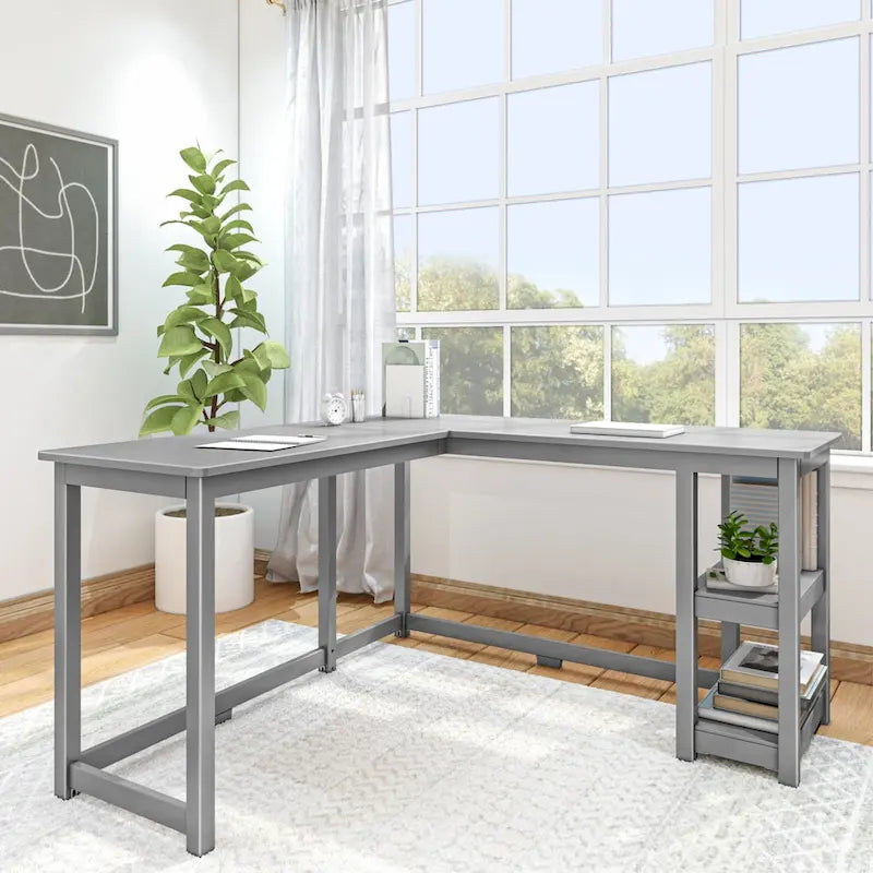 Bureau d'angle avec étagères style planche et poutre