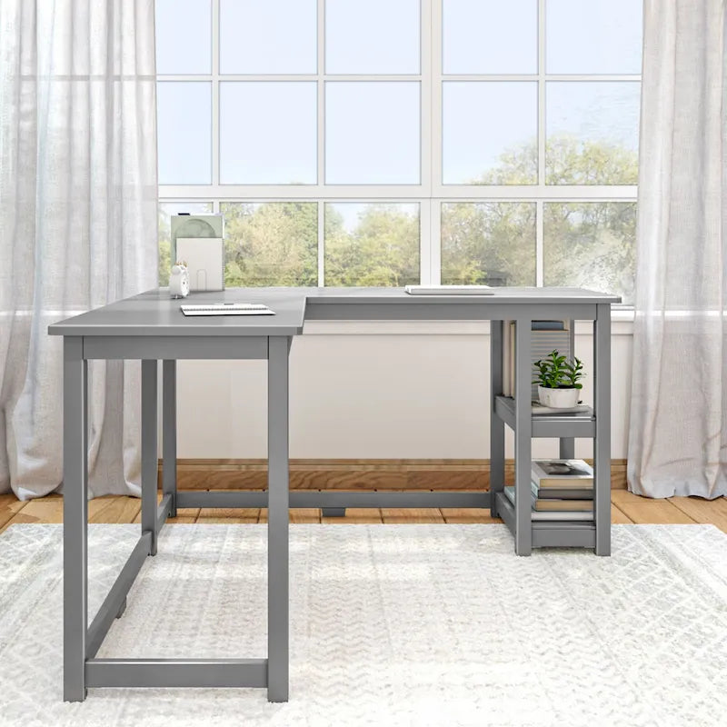Bureau d'angle avec étagères style planche et poutre