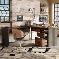 55.7 Bureau d'angle relevable en L avec tiroirs et support d'écran
