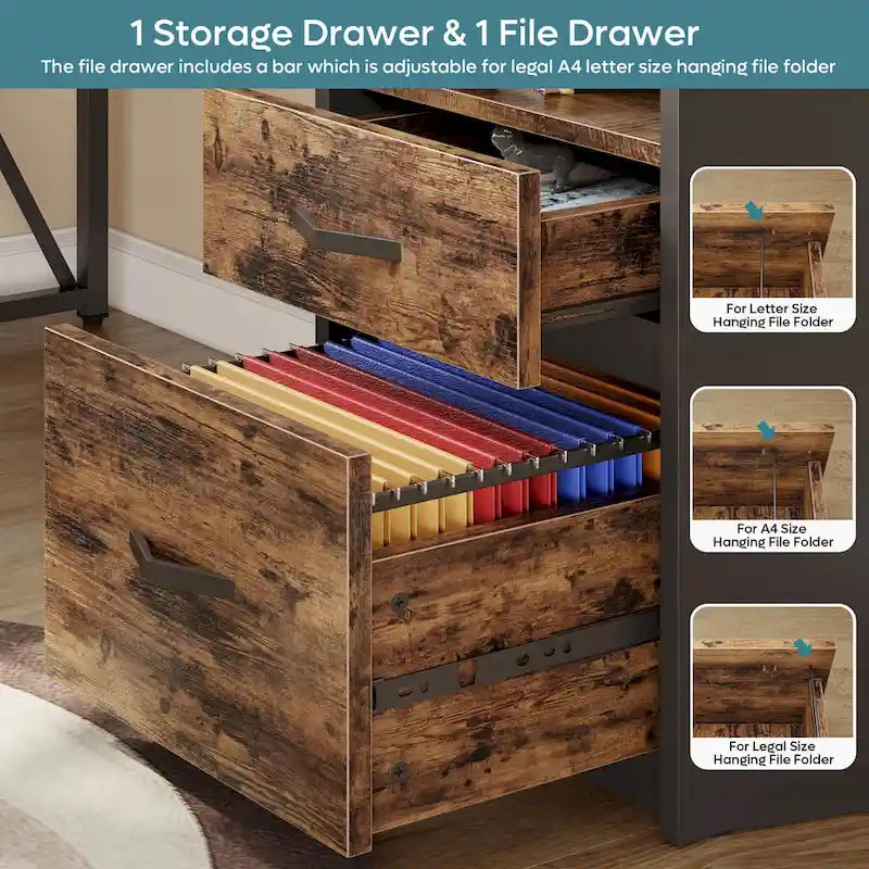 55.7 Bureau d'angle relevable en L avec tiroirs et support d'écran