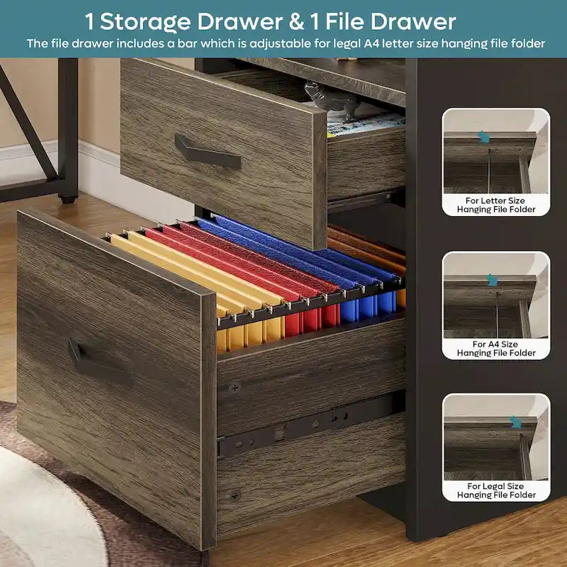 55.7 Bureau d'angle relevable en L avec tiroirs et support d'écran