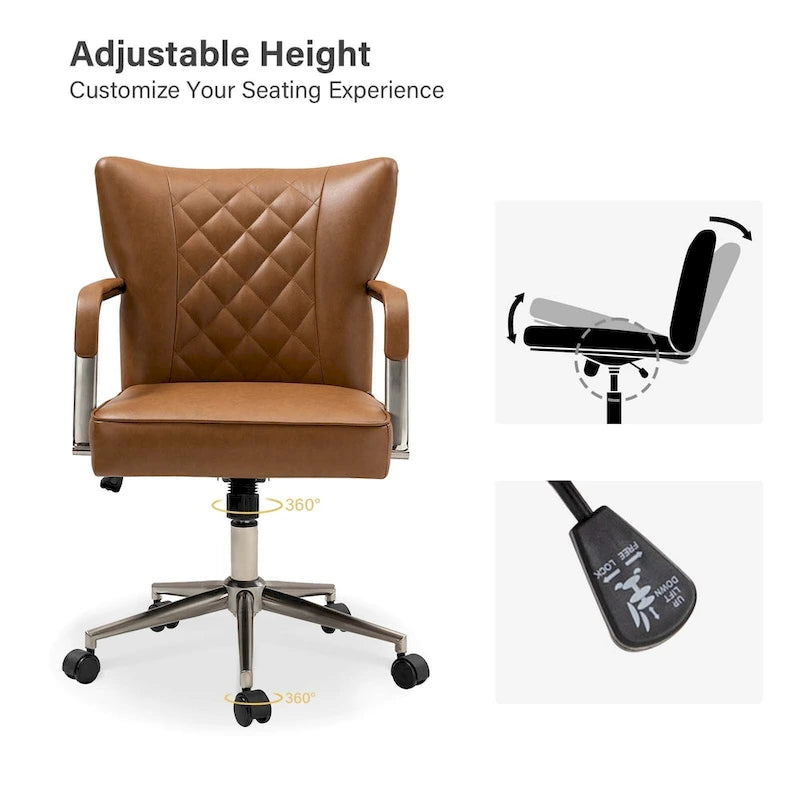 Chaise de bureau pivotante Felice à hauteur réglable et capitonnage en losanges par HULALA HOME