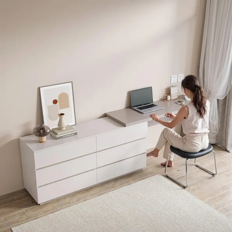 97.63 Meuble commode de bureau moderne extensible avec 6 tiroirs