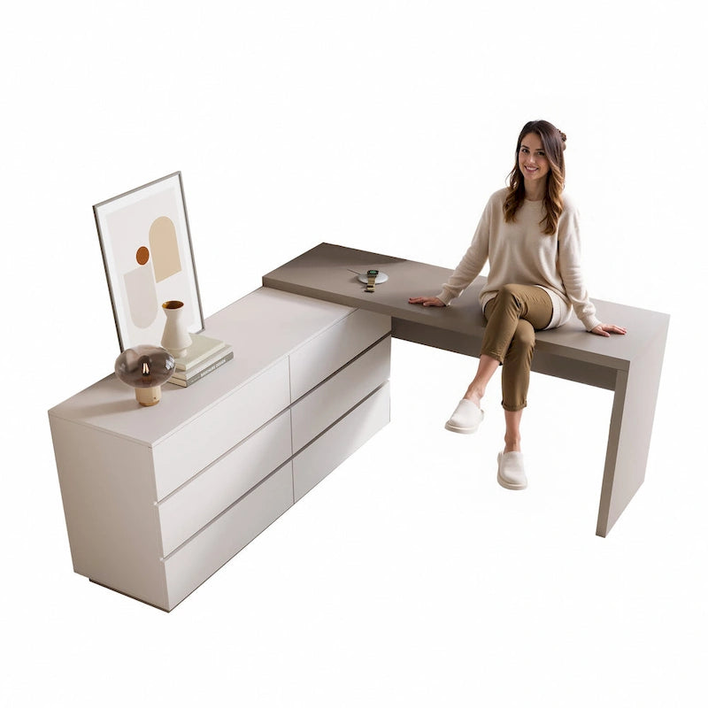 97.63 Meuble commode de bureau moderne extensible avec 6 tiroirs