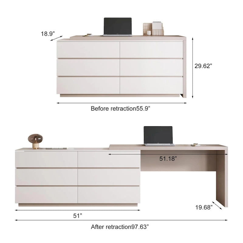 97.63 Meuble commode de bureau moderne extensible avec 6 tiroirs