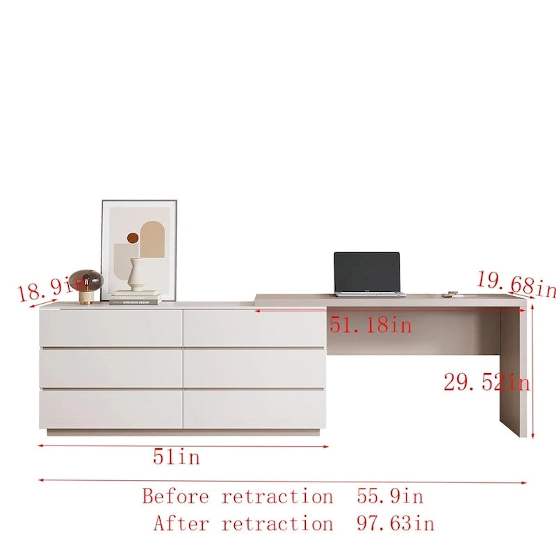 97.63 Meuble commode de bureau moderne extensible avec 6 tiroirs