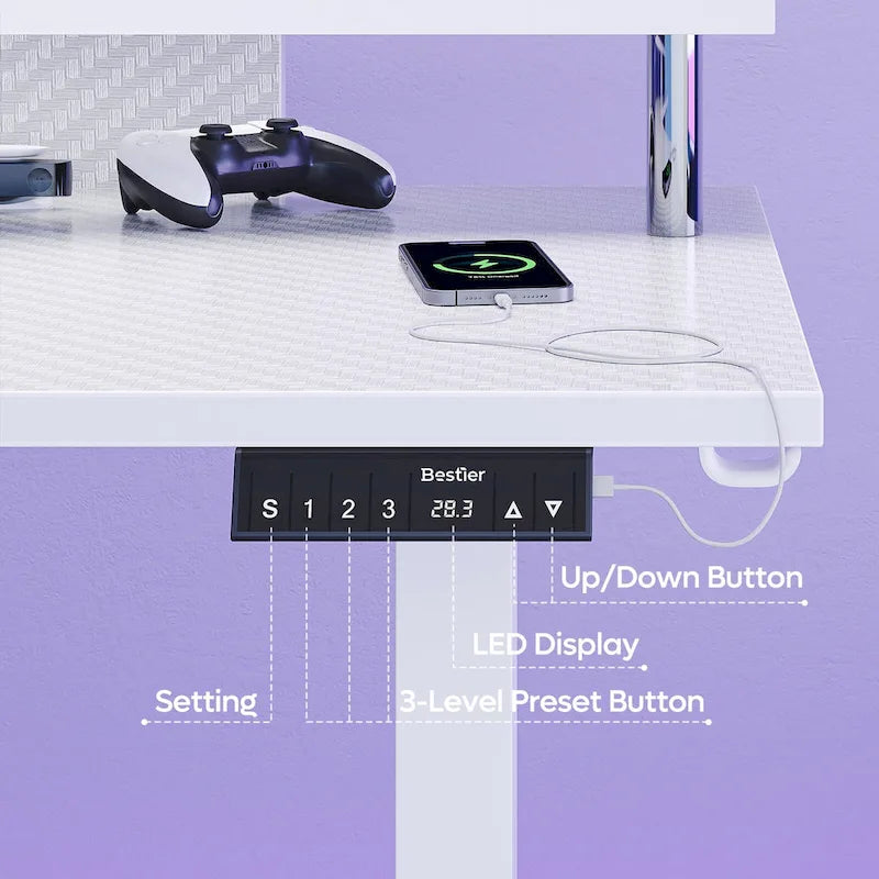 Bureau de jeu en forme de L de 63 po avec hauteur réglable, support de moniteur ergonomique, bureau d'angle