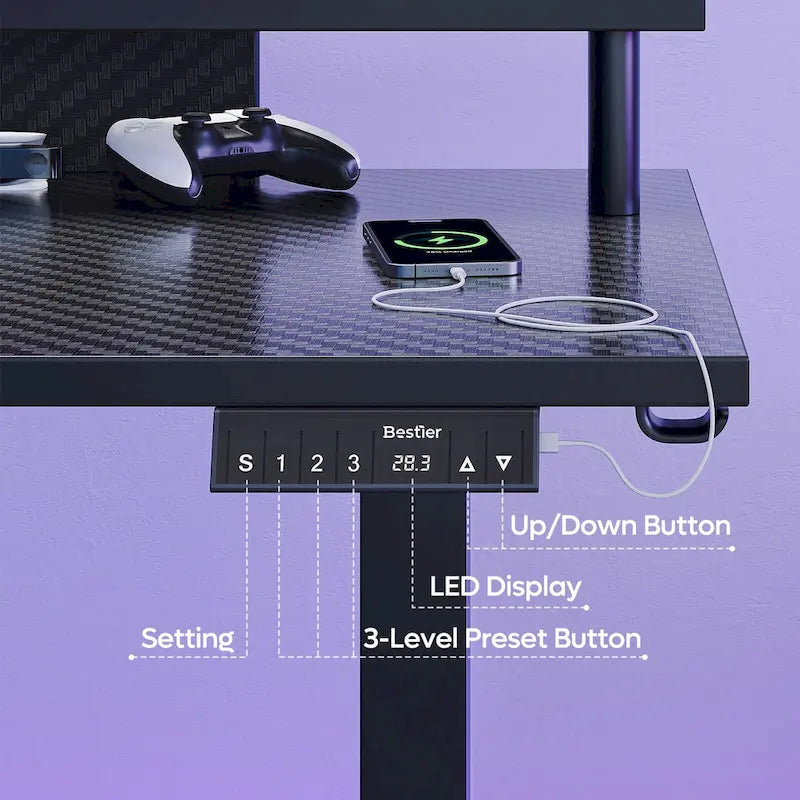 Bureau de jeu en forme de L de 63 po avec hauteur réglable, support de moniteur ergonomique, bureau d'angle