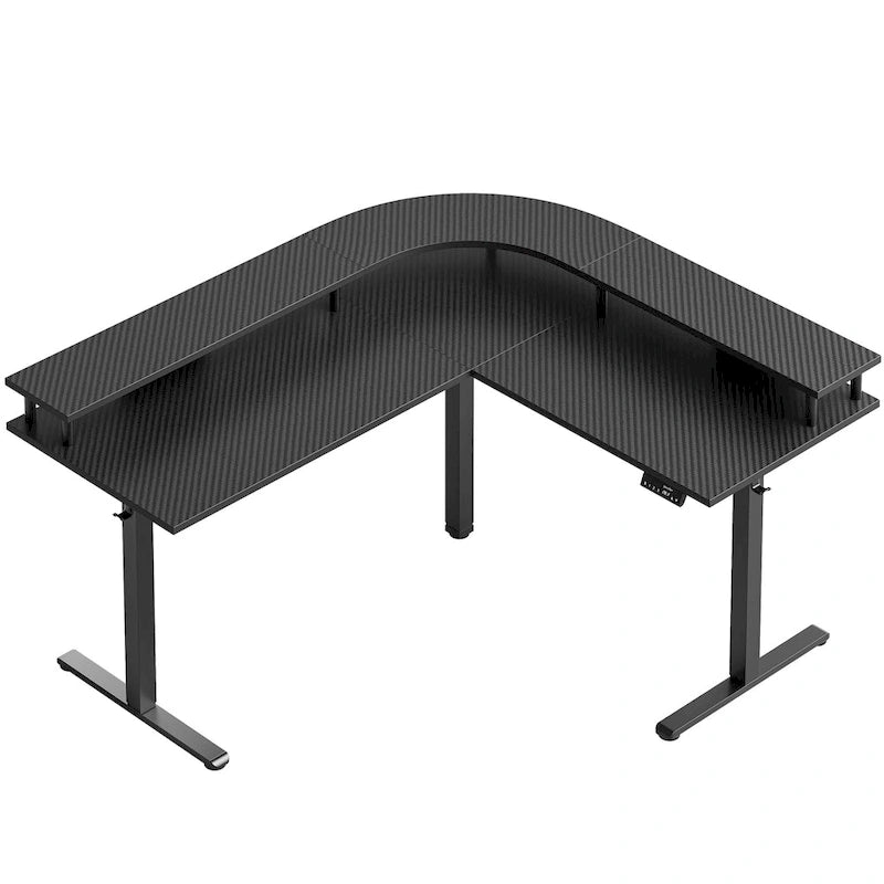 Bureau de jeu en forme de L de 63 po avec hauteur réglable, support de moniteur ergonomique, bureau d'angle