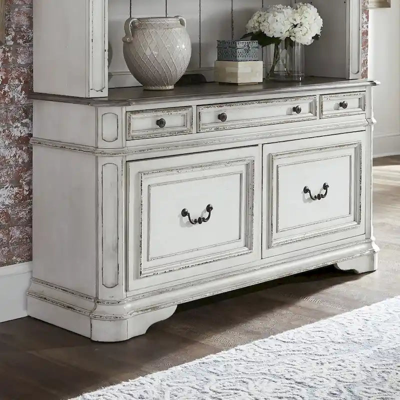 Crédence en écorce patinée blanc antique Magnolia Manor