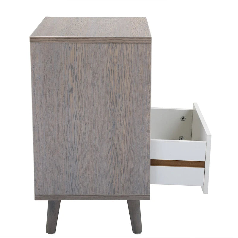 Table de chevet en bois avec tiroir et compartiment de rangement ouvert, lot de 2, Gris