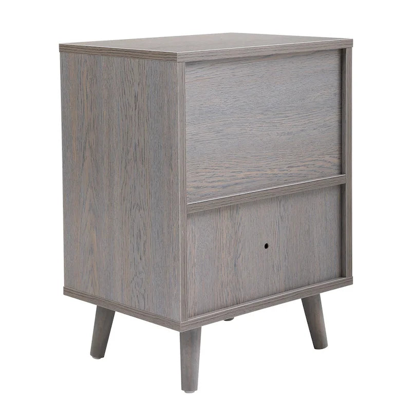 Table de chevet en bois avec tiroir et compartiment de rangement ouvert, lot de 2, Gris