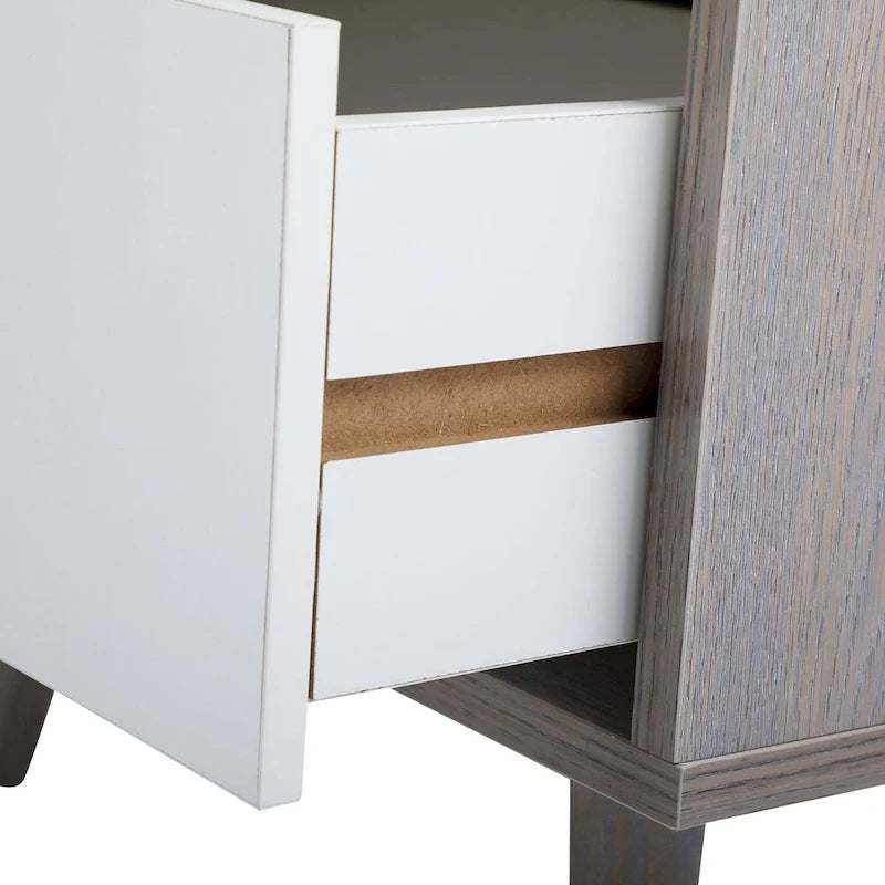 Table de chevet en bois avec tiroir et compartiment de rangement ouvert, lot de 2, Gris