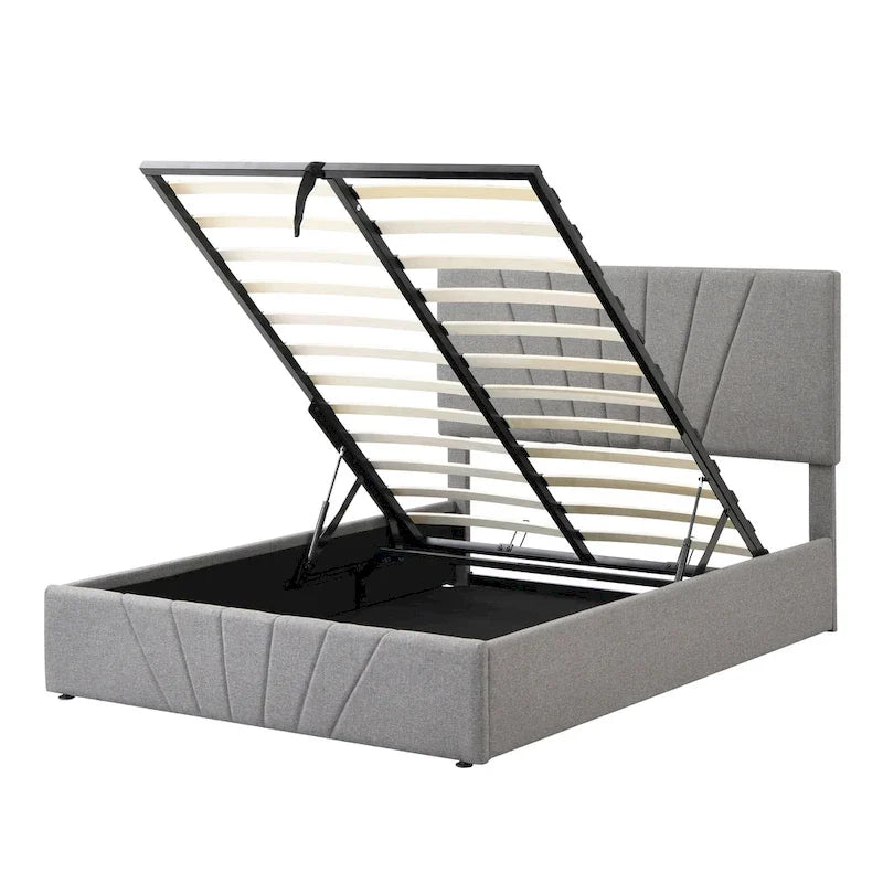 Lit plateforme rembourré Nestfair avec un système de rangement hydraulique