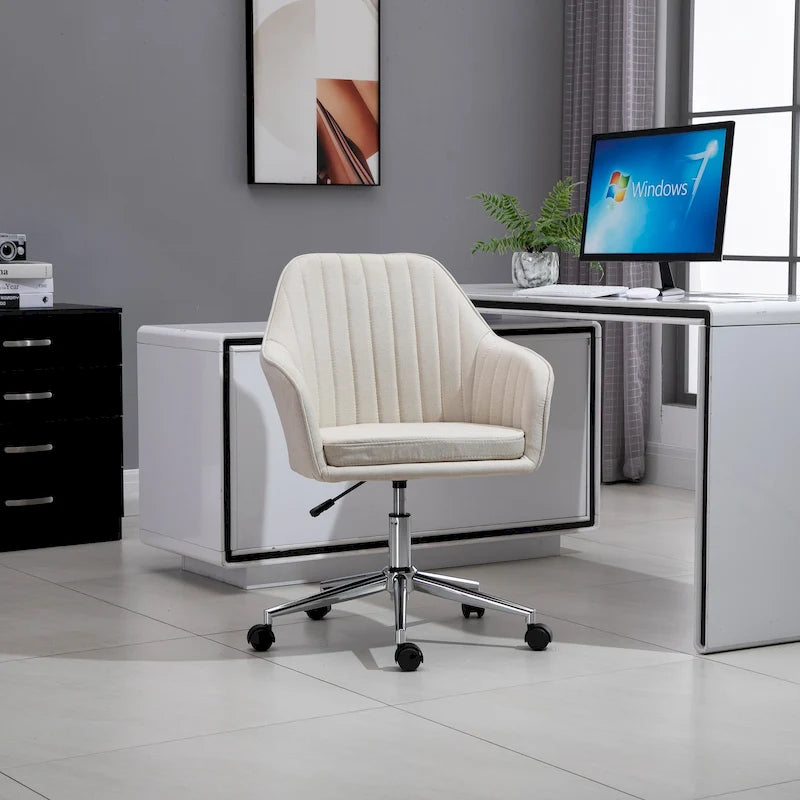 Chaise de bureau Vinsetto à dossier mi-haut : design en forme de baquet, dossier à motif ligné, roulettes pivotantes - 23,25*24*37,75