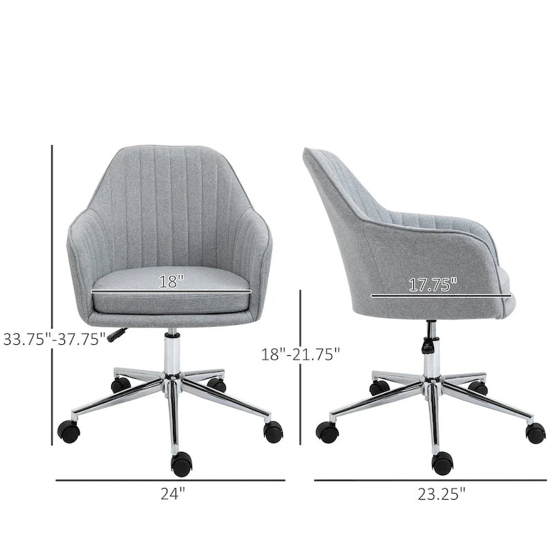 Chaise de bureau Vinsetto à dossier mi-haut : design en forme de baquet, dossier à motif ligné, roulettes pivotantes - 23,25*24*37,75