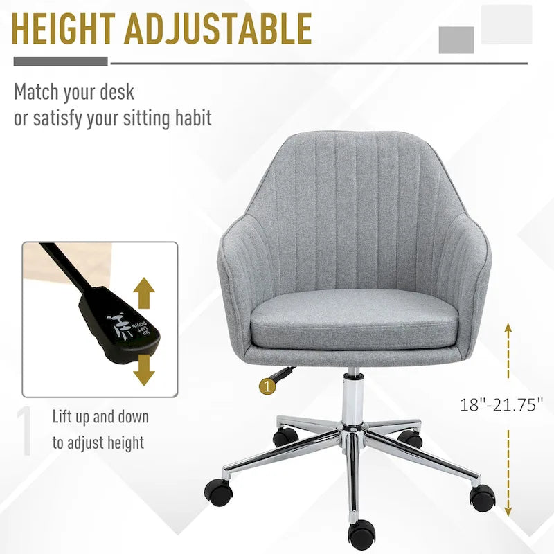 Chaise de bureau Vinsetto à dossier mi-haut : design en forme de baquet, dossier à motif ligné, roulettes pivotantes - 23,25*24*37,75