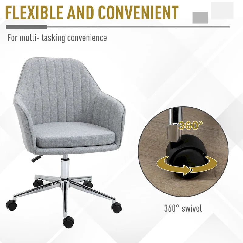 Chaise de bureau Vinsetto à dossier mi-haut : design en forme de baquet, dossier à motif ligné, roulettes pivotantes - 23,25*24*37,75