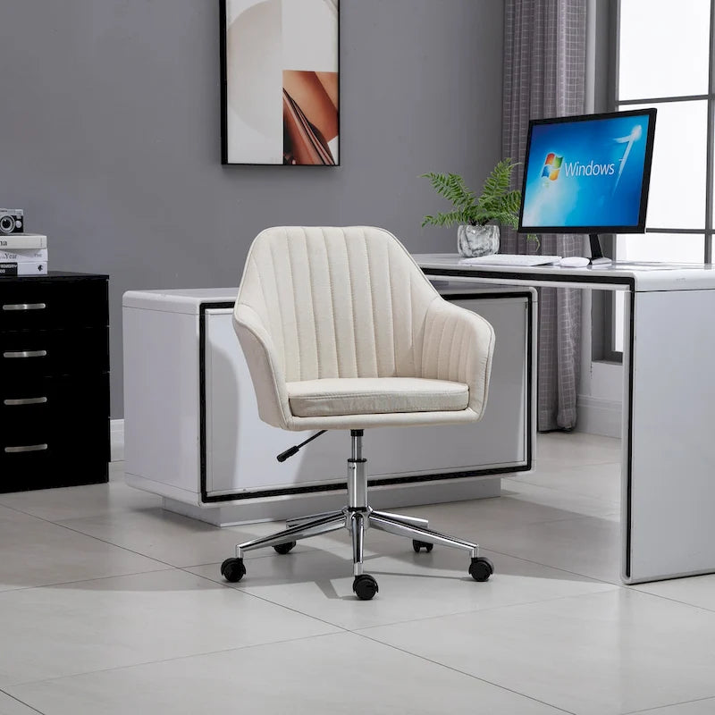Chaise de bureau Vinsetto à dossier mi-haut : design en forme de baquet, dossier à motif ligné, roulettes pivotantes - 23,25*24*37,75
