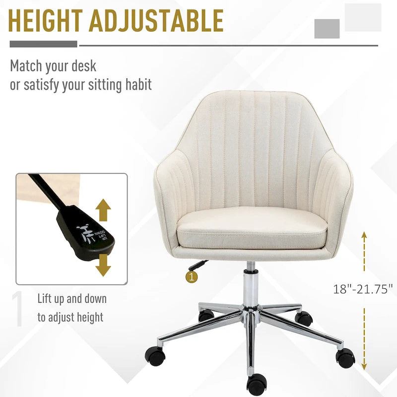 Chaise de bureau Vinsetto à dossier mi-haut : design en forme de baquet, dossier à motif ligné, roulettes pivotantes - 23,25*24*37,75