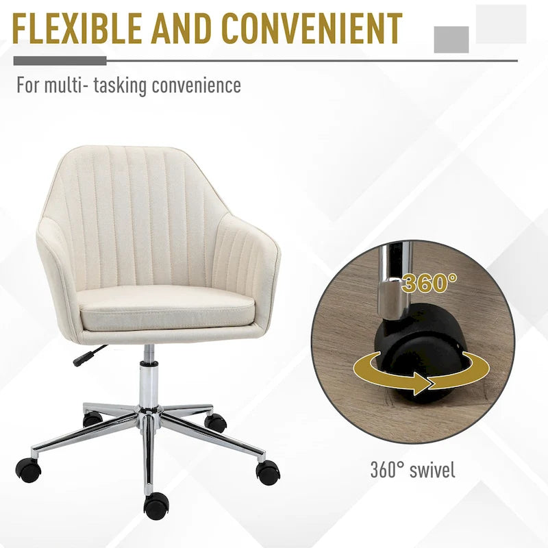 Chaise de bureau Vinsetto à dossier mi-haut : design en forme de baquet, dossier à motif ligné, roulettes pivotantes - 23,25*24*37,75