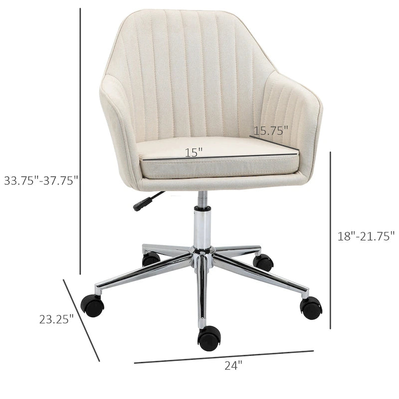 Chaise de bureau Vinsetto à dossier mi-haut : design en forme de baquet, dossier à motif ligné, roulettes pivotantes - 23,25*24*37,75