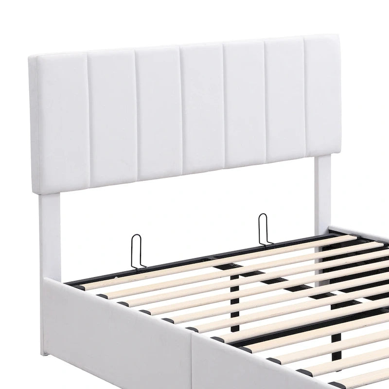 Lit plateforme rembourré avec système de rangement hydraulique -