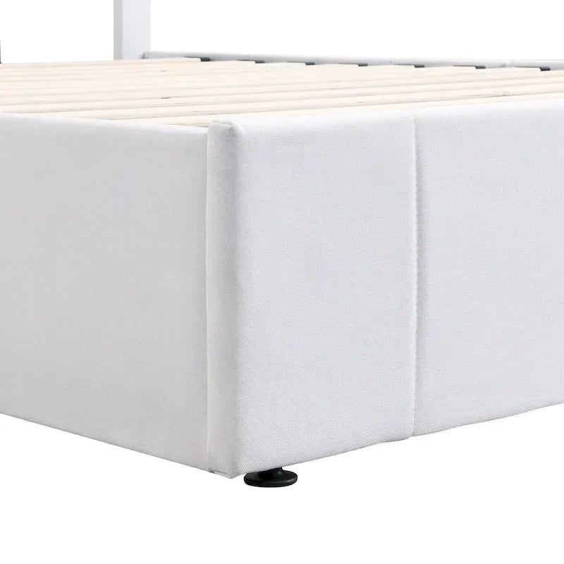Lit plateforme rembourré avec système de rangement hydraulique -