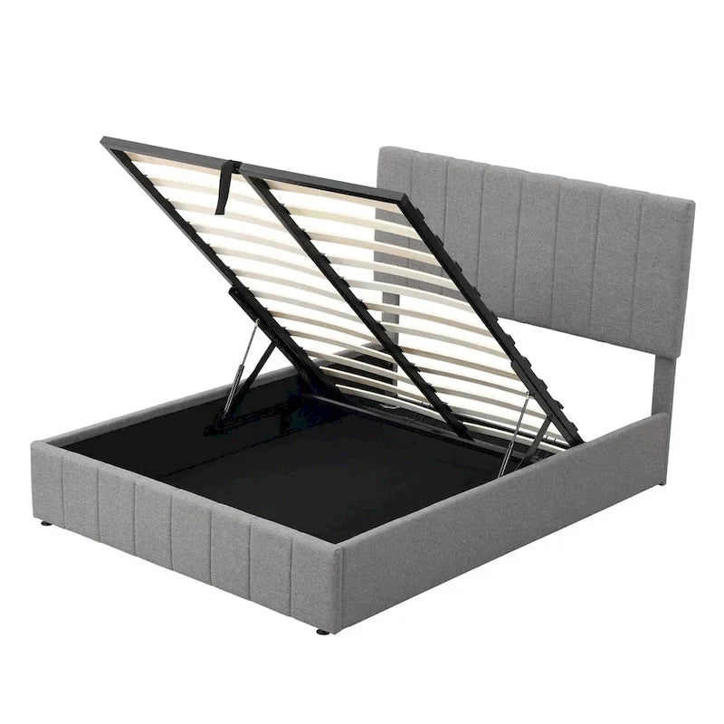 Lit plateforme rembourré avec système de rangement hydraulique -