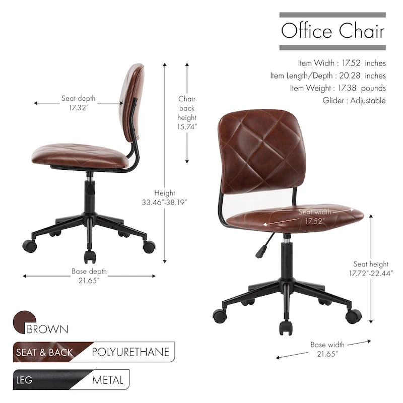 Chaise de bureau pivotante Porthos Home Kibe, revêtement en similicuir capitonné