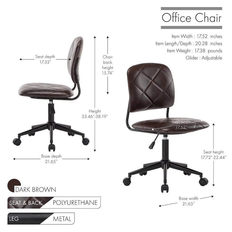 Chaise de bureau pivotante Porthos Home Kibe, revêtement en similicuir capitonné