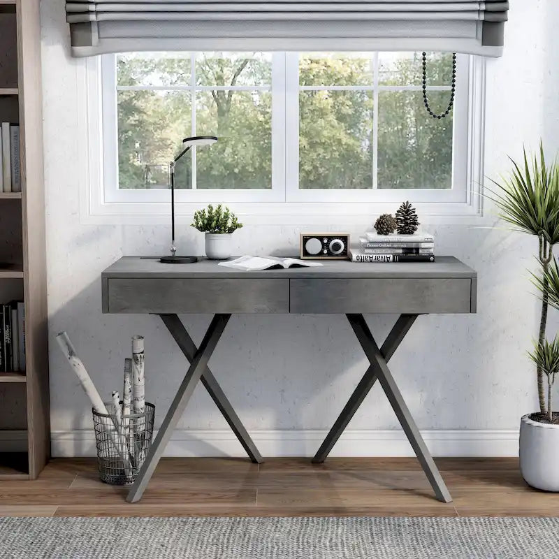 Bureau Foli Transitional de 47 po en bois avec 2 tiroirs, ports USB et prises électriques par Furniture of America