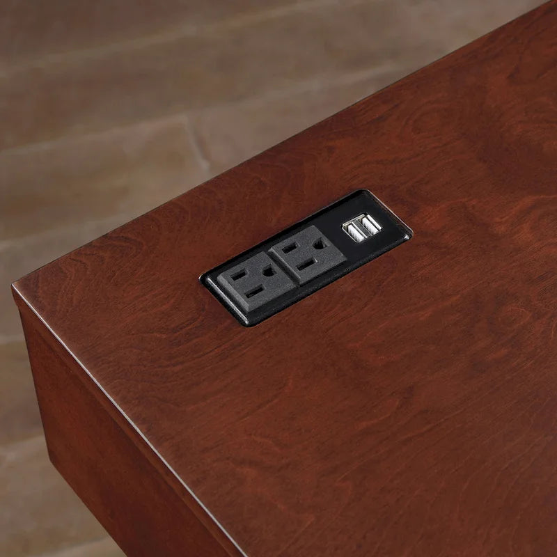 Bureau Foli Transitional de 47 po en bois avec 2 tiroirs, ports USB et prises électriques par Furniture of America