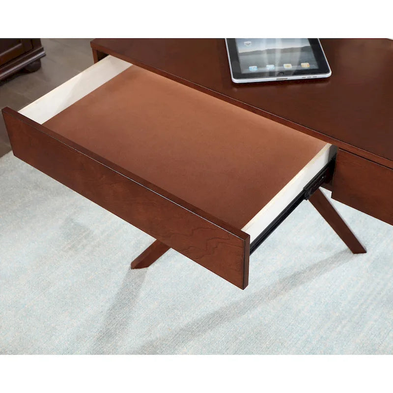 Bureau Foli Transitional de 47 po en bois avec 2 tiroirs, ports USB et prises électriques par Furniture of America