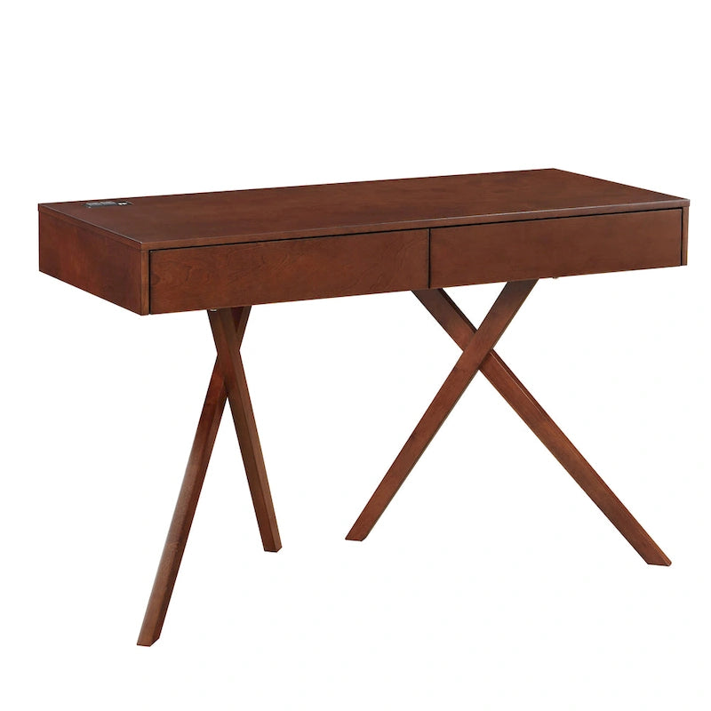 Bureau Foli Transitional de 47 po en bois avec 2 tiroirs, ports USB et prises électriques par Furniture of America