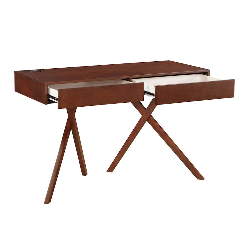 Bureau Foli Transitional de 47 po en bois avec 2 tiroirs, ports USB et prises électriques par Furniture of America
