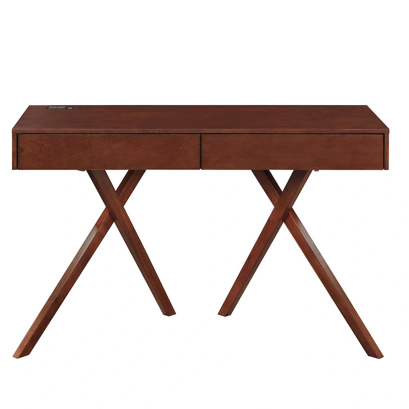 Bureau Foli Transitional de 47 po en bois avec 2 tiroirs, ports USB et prises électriques par Furniture of America