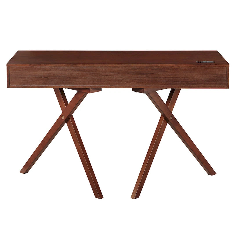 Bureau Foli Transitional de 47 po en bois avec 2 tiroirs, ports USB et prises électriques par Furniture of America