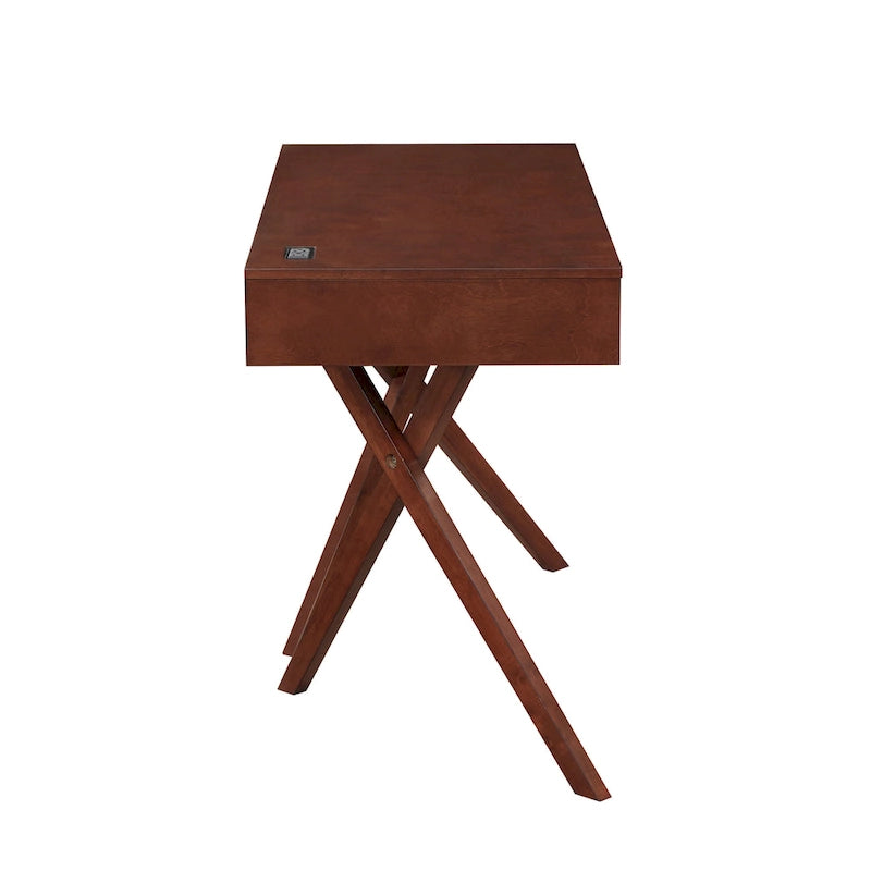 Bureau Foli Transitional de 47 po en bois avec 2 tiroirs, ports USB et prises électriques par Furniture of America