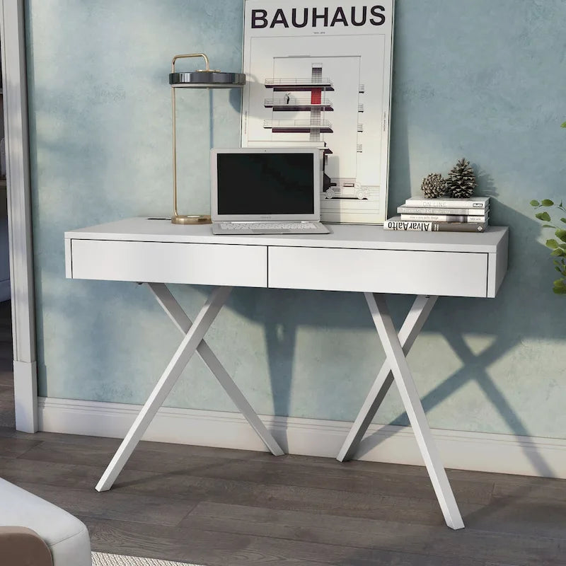 Bureau Foli Transitional de 47 po en bois avec 2 tiroirs, ports USB et prises électriques par Furniture of America