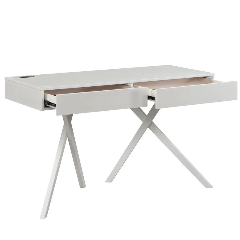 Bureau Foli Transitional de 47 po en bois avec 2 tiroirs, ports USB et prises électriques par Furniture of America