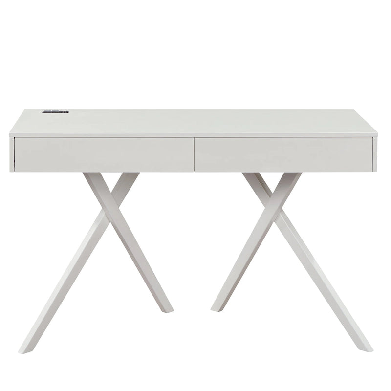 Bureau Foli Transitional de 47 po en bois avec 2 tiroirs, ports USB et prises électriques par Furniture of America