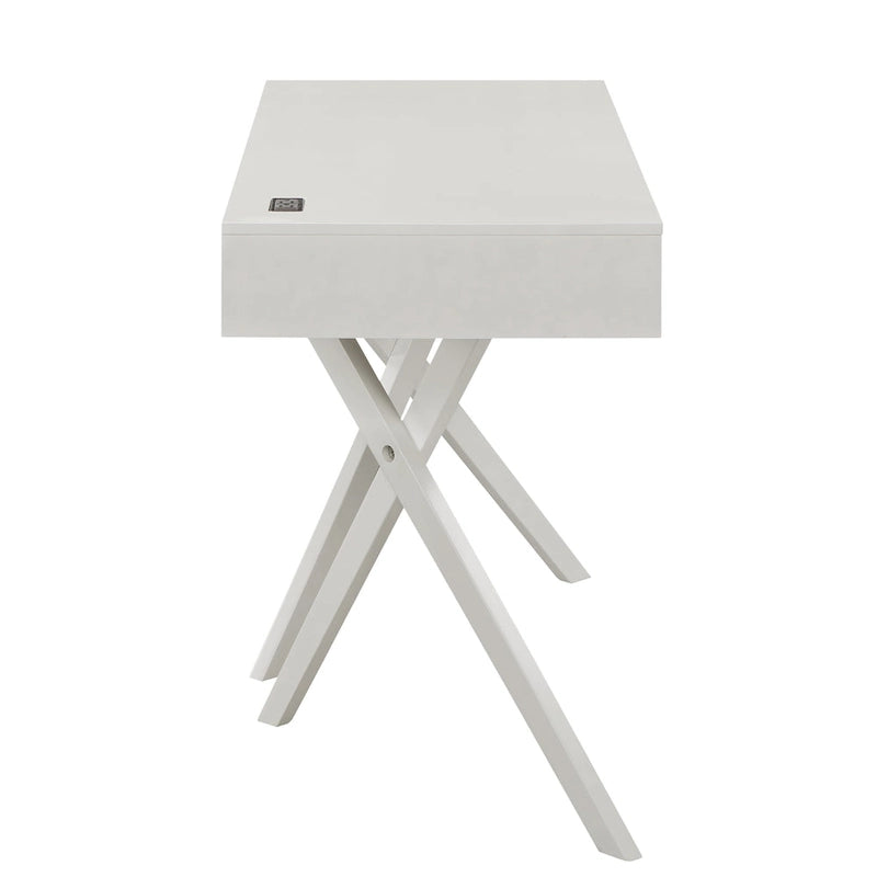 Bureau Foli Transitional de 47 po en bois avec 2 tiroirs, ports USB et prises électriques par Furniture of America